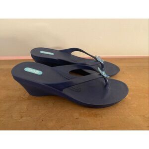 Oka B. 7-8 Medium Livie Flip Flop wedge sandals blue sea star wedge shoes women